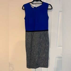 Hobbs London tailored dress with blue blouse too and a tweed skirt